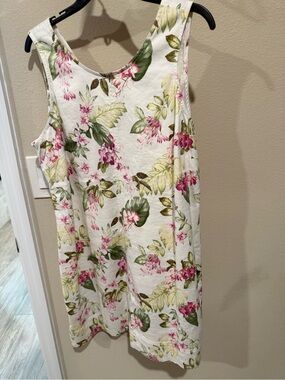 Tommy Bahama White Floral Tank Dress with Pink and Green Accents Size XL